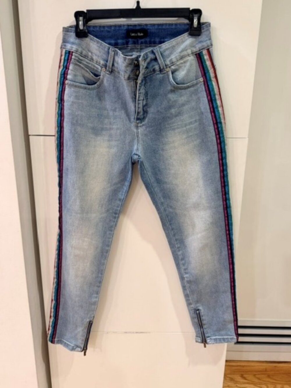 Lea & Viola Light Wash Side Stripe Cropped Jeans Size 28